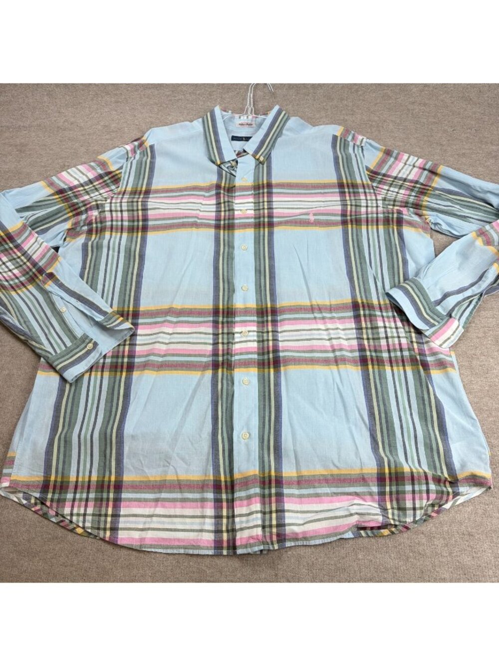 Polo Ralph Lauren Shirt 2XLT Blue Indian Madras Plaid Pink Pony